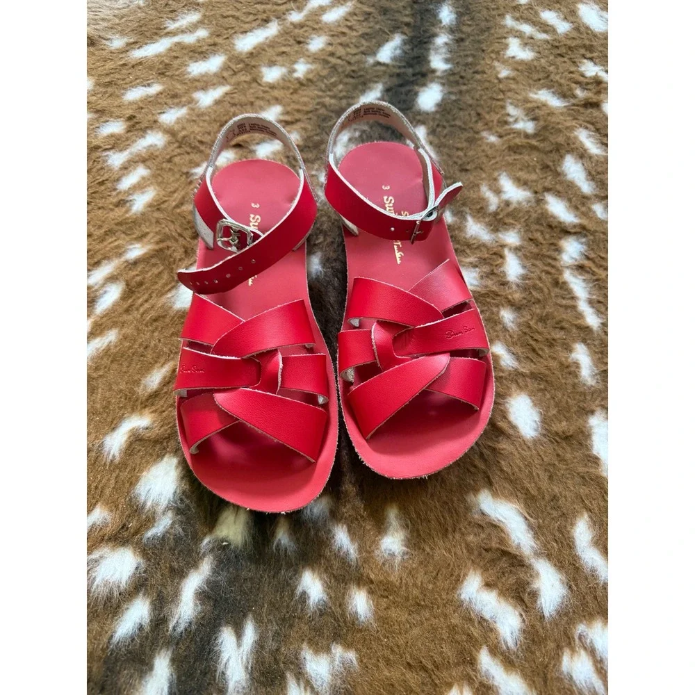 Salt Water Sandals Sun-San Swimmer Red Leather Strappy Kids Sandals Size 3